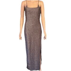 Popular 21 Bronze Glitter Maxi Dress Bodycon Formal Side Slit Gown DX82131 L